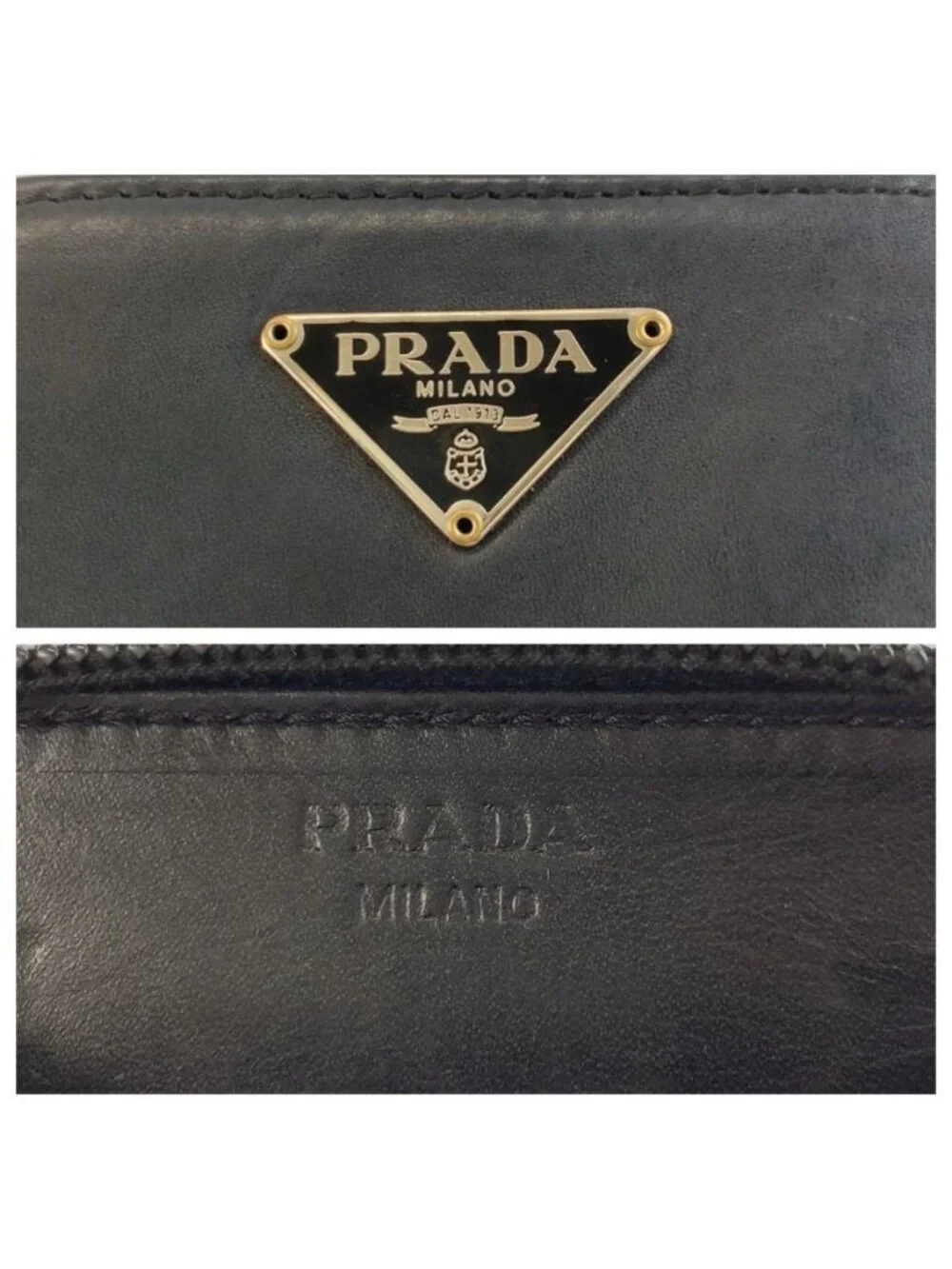 Prada Black Silver Leather Coin Purse